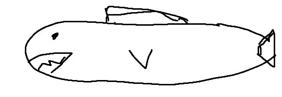 A poorly drawn torpedo. Or maybe it's a submarine.